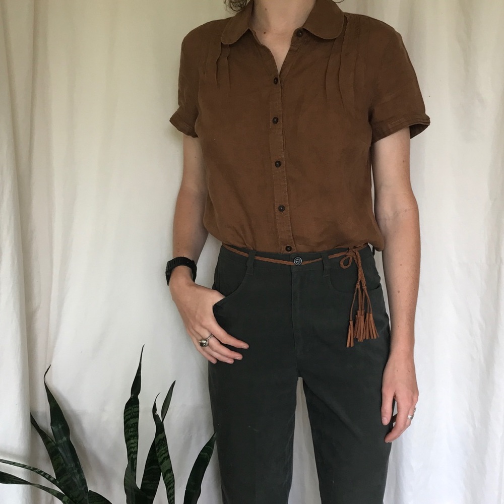 vintage button up blouse with pleats